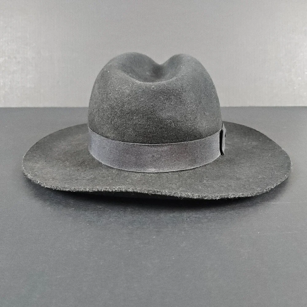Lack of Color Black Wool Fedora Hat 57cm - 12 1/2 Inch Wide Brim Bow Detail WEAR